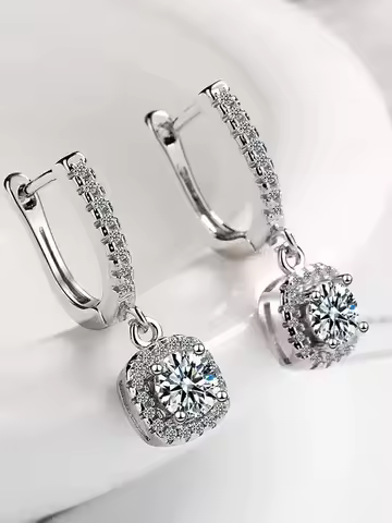 2CT Moissanite Hoop Earring for Women Lab Creat Diamond Gold Plated Silver Plated Dainty Hoop Dangle