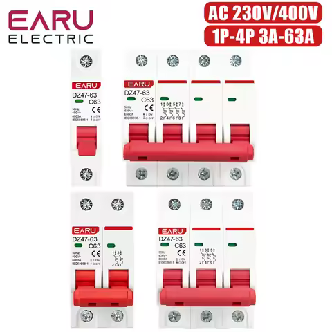 DZ47 1P 2P 3P 4P 3A-63A AC 230V 400V C Type Mini Circuit Breaker MCB Short Overload Protector Din Ra