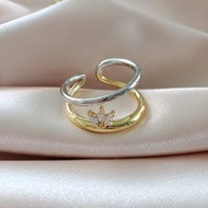 黃銅鍍18K金耳夾 ~ 鑽耳骨夾 ~ 雙層耳掛 ~ 2 -Tone 雙色大耳扣