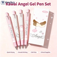 TME  4Pcs Angel Wings Retractable Gel Pens High‑Value Korean Ins Style Quick‑Drying Black ST Tip Kaw