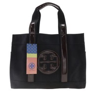 二手 Tory Burch 托特包，黑色/棕色棉質琺瑯材質。可單肩/手提，A4 尺寸。女款。