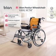 Bion Postur Wheelchair S300 | 16in/18in Seat Improved Version Detachable Footrest Flip-up Armrests