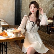 Dress Korea Style Wanita Lengan Panjang Gaun Putih Pendek Sexy Kekinian Casual Clothe
