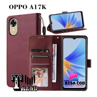 Leather Case Flip Oppo A17K - Flip Case Kulit Untuk Oppo A17K