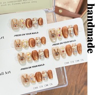 Press on nails handmade Miffy Rabbit Original Cute Bunny Cat's Eye Fake nails Sequins Sweet Cool Aut