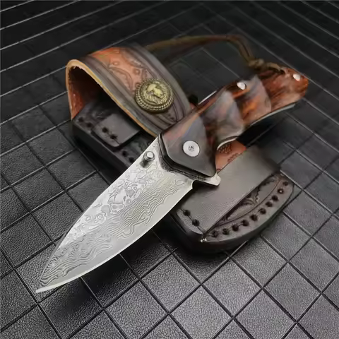 Outdoor Tactical 67 Layers Damascus Steel Camping Pocket Knife EDC Outdoor Knife Tactical Tool Self-