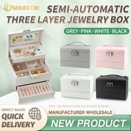 Double layer jewelry box storage box, ring necklace jewelry storage box, lock leather jewelry storag