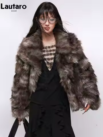 Lautaro Autumn Winter Short Soft Thick Warm Colorful Faux Fox Fur Coat Women Luxury Designer High Qu