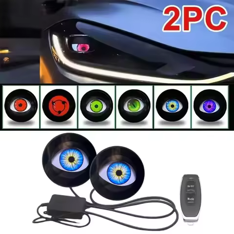 LED Car Dynamic Devil Eye Large Light 3-inch 6 Mode 3D Lens Dynamic Pupils Headlight Car Light Remot