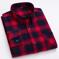 Casual 100% Cotton Flannel Plaid Long Sleeve Man Shirt Slim Fit Plus Size 6XL Men Shirts