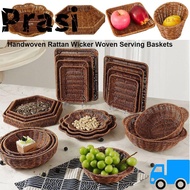 PRASI Woven Serving Baskets, Hardness Khaki Handwoven Rattan Wicker,  10 Styles Handwoven Bread Fren