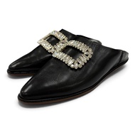 全新☆ROGER VIVIER babouche 皮革穆勒鞋，水晶搭扣，黑色，38 碼，義大利製造，女款，附防塵袋。