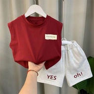 New 2024 Boys Summer Outfit Vest Set Sleeveless Cool Children's Two-Piece Suit Baby Boy Trendy And H