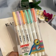 Highlighter JOYKO 2 Sisi Pastel 6 Pcs 1 Set HL54 - KUNING HIJAU BIRU PINK UNGU ORANGE - stabilo tump