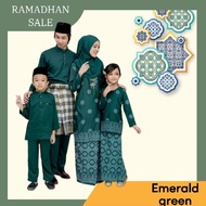 [ Set Sedondon Raya ] Set Family Kurung Songket Tabur | Baju Melayu Moden | Warna Emerald Green