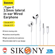 Baseus Encok H17 3.5mm /C17 Type-C Wired In-Ear Lateral Earphone Earpiece Headset Headphone Volume C
