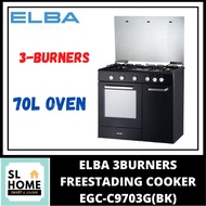 {KL & Selangor Only}ELBA EGC-C9703G(BK) / EGC-C9704G(BK) 3BURNERS / 4BURNERS FREESTANDING COOKER WIT