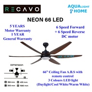 RECAVO NEON 66 LED SERIES 66INCH 6 BLADES DC MOTOR CEILING FAN WITH REMOTE CONTROL (WALNUT)