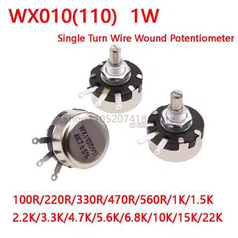 10PCS/Lot WX010 WX110 1W Potentiometer 100 Ohm 1K 2K2 3K3 4K7 6K8 10K 6mm Metal Shaft Single Turn Wi