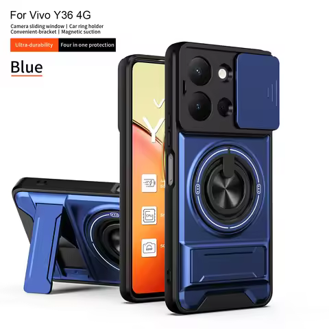 For Vivo Y36 4G lens slide cover protective cover magnetic ring holder phone case