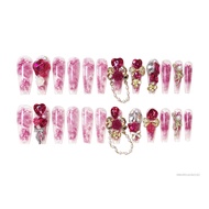 24PCS [với keo] Năm mới dài màu đỏ mới của người Trung Quốc giả móng tay lặp lại bộ bền DJ1-VN