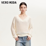 VERO MODA | เสื้อไหมพรม V-Neck ลายลูกไม้ประกายวิบวับ