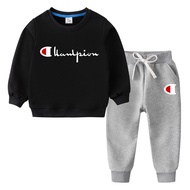 Champion ชายหญิงคอมโพสิตแขนเสื้อยาวขนแกะเสื้อกันหนาว Jogger ยาวเซ็ทชุดนอนเด็กใหม่ชุดสูทแฟชั่น Plus เ