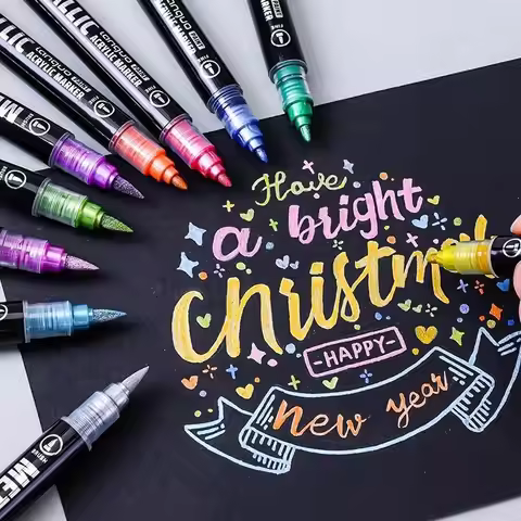 Languo 12/24/48 Colors Acrylic Paint Markers Colors Dual Tip Metallic Marker Pen Set for Black Cardb