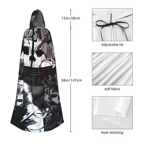 Simon Ghost Riley Long Hooded Cloak Witch Medieval Costume Cosplay Cape HalloweenParty Adult Unisex