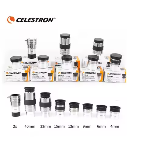 Celestron 1.25" Omni Plossl Eyepiece for Astronomy Telescope 4/6/9/12/15/32/40mm/2X Barlow Lens