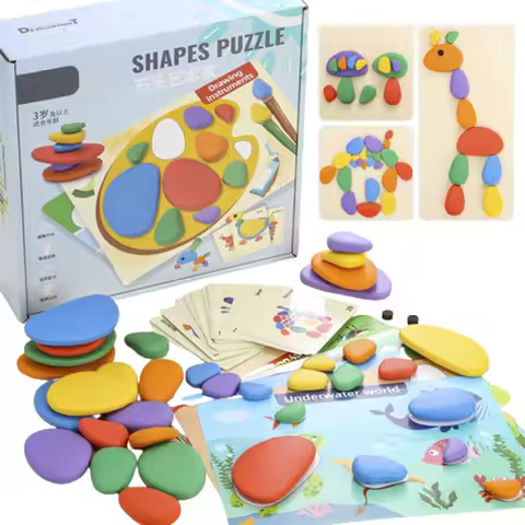 Children 3D Puzzle Montessori Toys Rainbow Pebbles Logical Thinking Game Kids Painting Sensory Learn