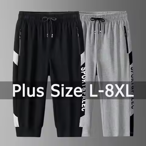 Men 3/4 Quater Shorts 8XL Summer Cotton Sweatpants Plus Size Men's Loose Elastic Waist Casual Sport 