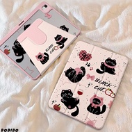 เคส iPad Air6 11 Gen5/6 Gen10 Pro11 2024 Air7 Gen11 โบว์ริบบิ้นแมวดำ เคสiPadหมุน 360°Gen9/8 10.2 MIN