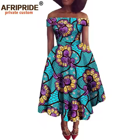 African Dresses for Women Ankara Print Off Shoulder Traditional African Clothing Strapless Dress Ank