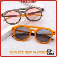 EYESHELLS Orange Shades, Punk Fashion Pilot Round Sunglasses, Vintage Luxury Double Bridge 70s Glass