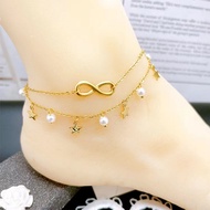 GOLD STAR 8 Number Pearl Anklet Double Layer Anklet 18K Gold For Women No Fading
