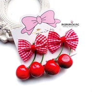[Mamimoe.inc] 2pcs Cherry Hairclip Gingham Bow Cherry Pattern Children's Hair Clips Cute, Imported, 