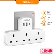 TESSAN Multi Plug Extension with USB+Type C,6 in 1 Powert Socekt Adapter,Multi Functional Charger