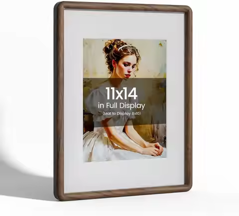 11X14 Picture Frame Natural Walnut Wood From Ca-Usa With Real Tempered Glass, Handcrafted 11 X 14 Di