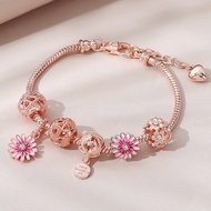 Bracelet Sweet Girl Pink Gradient Color Daisy DIY Beaded Bracelets Hollow Diamond Flower Ball Bangel