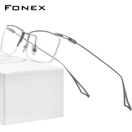 FONEX กรอบแว่นตาไทเทเนียมสำหรับผู้ชายใหม่ปี2022แว่นตาทรงสี่เหลี่ยมแบบไร้ขอบกรอบแว่นตาแบบครึ่งกรอบแก้ว-สี่