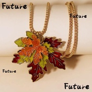 FUTURE Maple Leaf Necklace, Metal Chain Gift Sweater Chain, Retro Oil Drop Alloy Leaf Leaf Pendant N