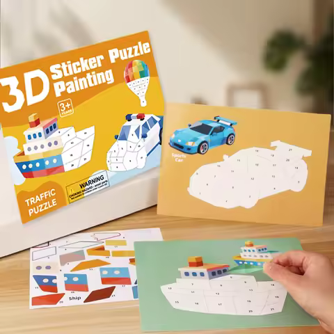 New 3D Puzzle Stickers Number Matching Puzzle Sticker Creative DIY Puzzle Sticker Painting Set (8 Pa