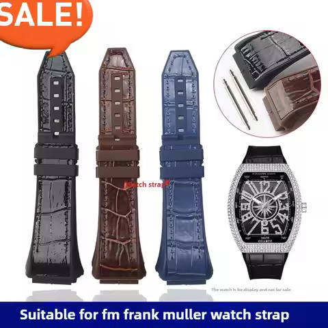 Genuine Leather Watch Band for Richard FM Frank Muller Men Barrel Rubber watchStrap width 28mm Conve