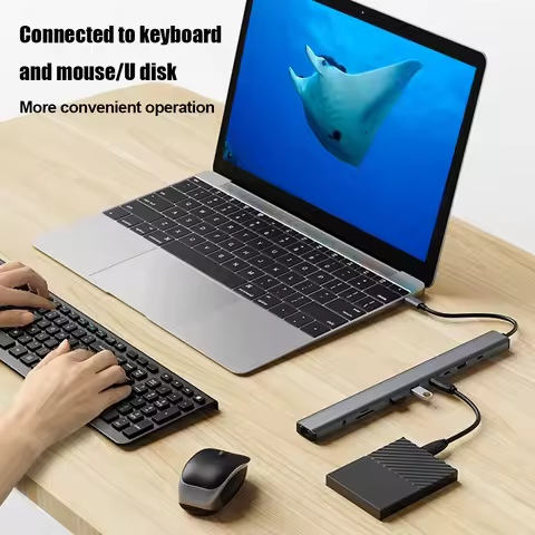 USB C Dock Headphone/Speaker Connections Hub Dongle SD/TF Card Reader 10-in-1 Multiport RJ45 Gigabit