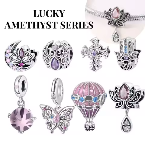 Mystic Lucky Amethyst Butterfly Crucifix Birthstone Charm Pendants Fit Bracelet Necklace Jewelry Bir