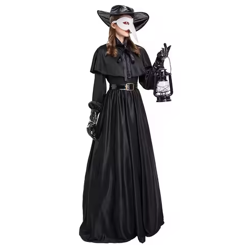 plague doctor costume, women plague doctor dress, gothic long gown, medieval cosplay outfit, fancy d