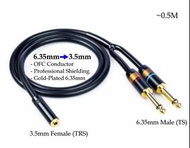 6.35mm to 3.5mm Cable, 6.35mm轉3.5mm, 6.35mm TS to 3.5mm TRS Female (6.3mm/6.5mm)