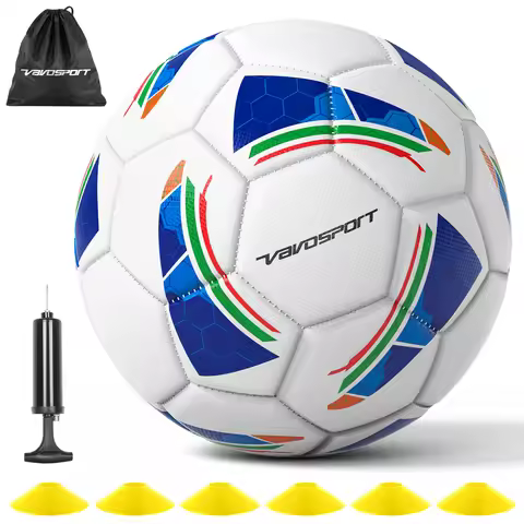 Soccer ball Size 3 Soccer Balls with Pump & 6 Cones, Waterproof TPU Soccer Training Equipment ,Match