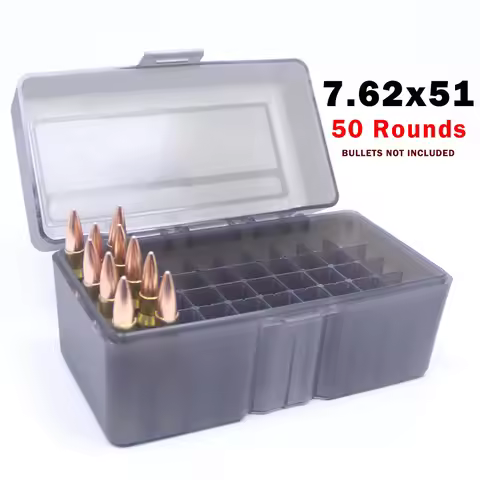 .308 Win/7.62x51mm Ammo Box Flip-Top Ammunition Storage Box 50 Rounds Hunting Cartridges Case Bullet